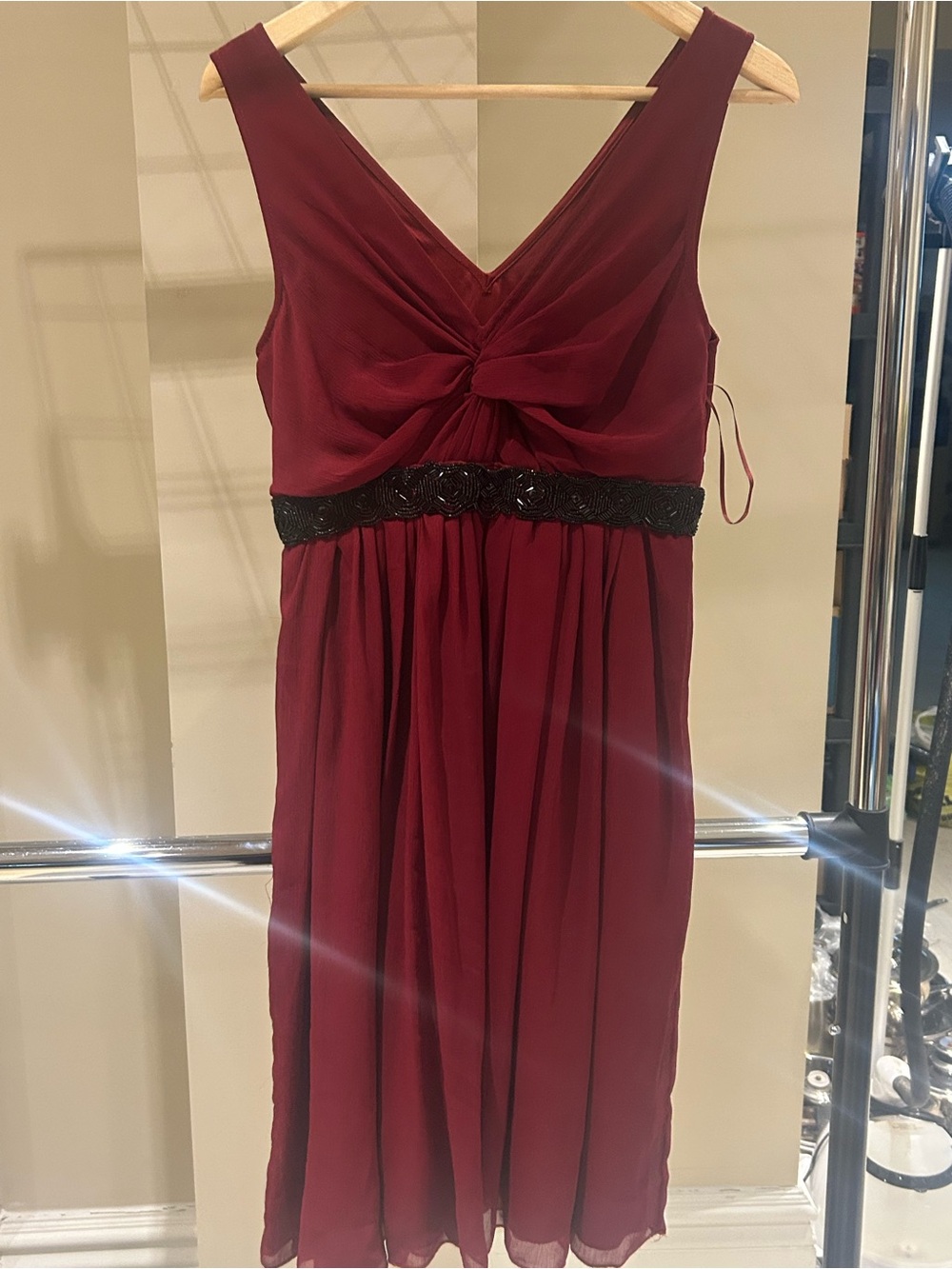 Mango Sleeveless Twist-Front Midi Dress in Wine